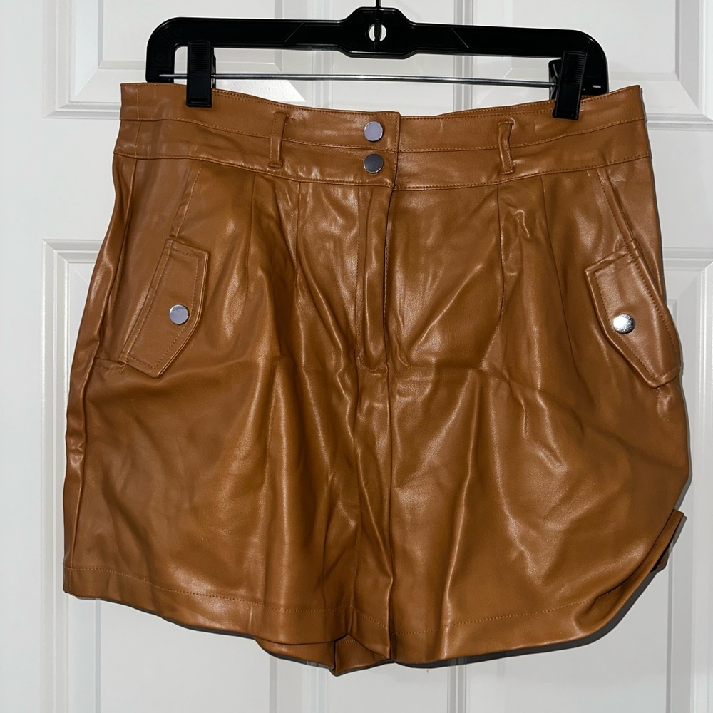 Love Tree High Waist Tan Leather Shorts